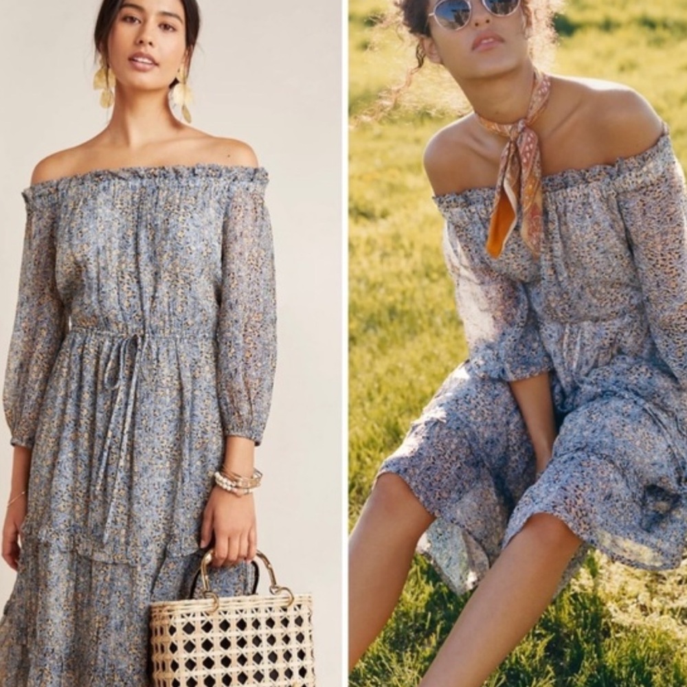 Anthropologie Kira Off-The-Shoulder Peasant Dress Size Small